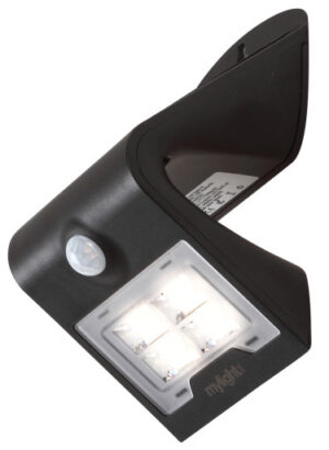 Mylight væglampe med sensor & solcelle, sort - 2W