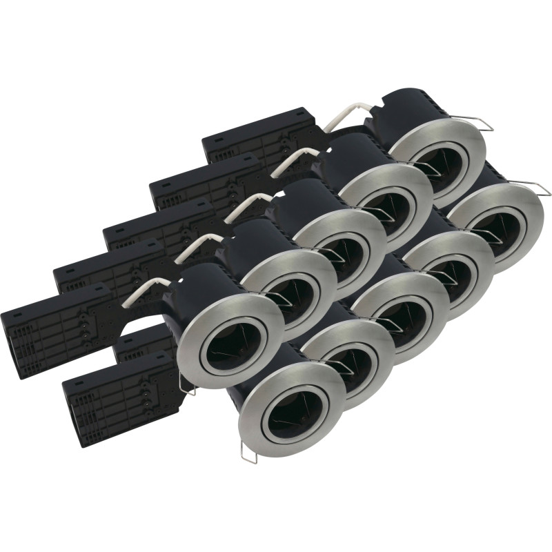 Nordtronic Fast Install ECO indbygningsspot, børstet aluminium, 10-pak