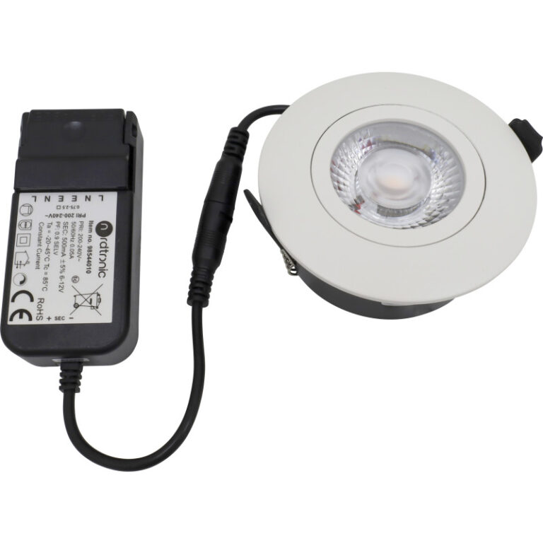 Nordtronic Low Profile Flexible indbygningsspot, driver, Ø8,3 cm, CTW, hvid