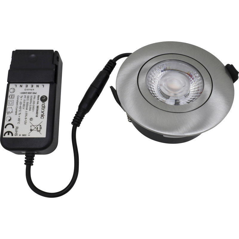 Nordtronic Low Profile Flexible indbygningsspot, driver, Ø8,3 cm, børstet alu, 3000K