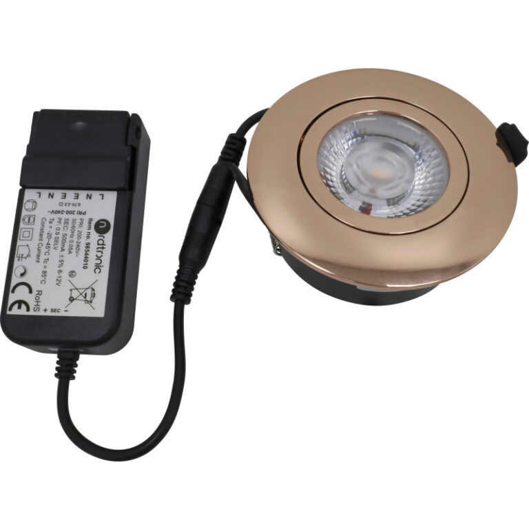 Nordtronic Low Profile Flexible indbygningsspot, driver, Ø8,3 cm, kobber, 4000K