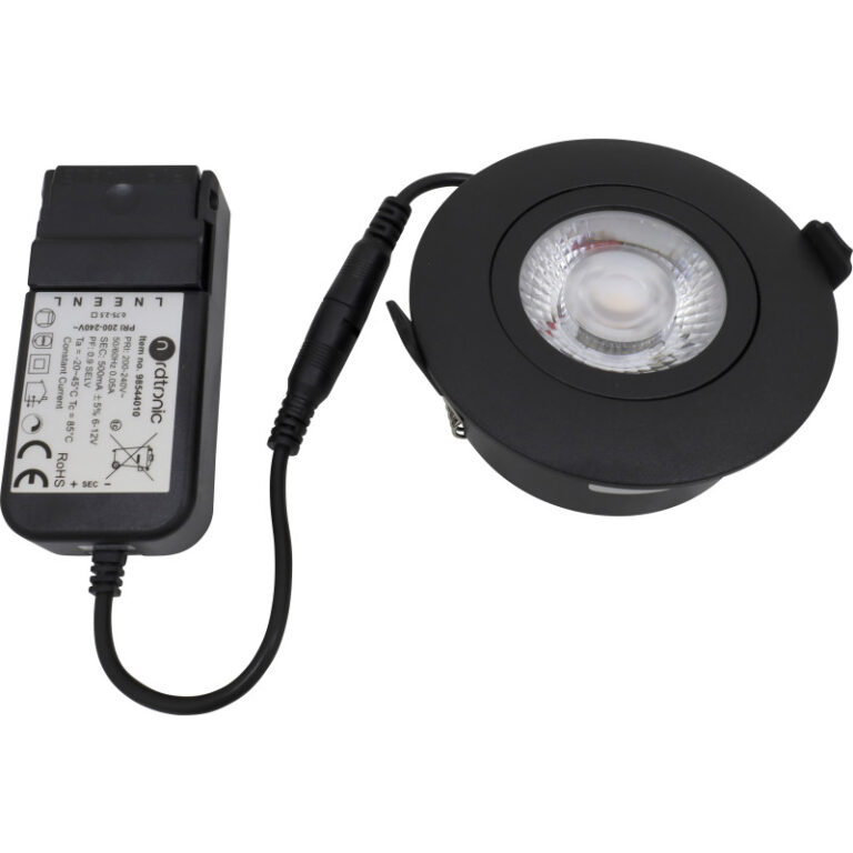 Nordtronic Low Profile Flexible indbygningsspot, driver, Ø8,3 cm, sort, 3000K