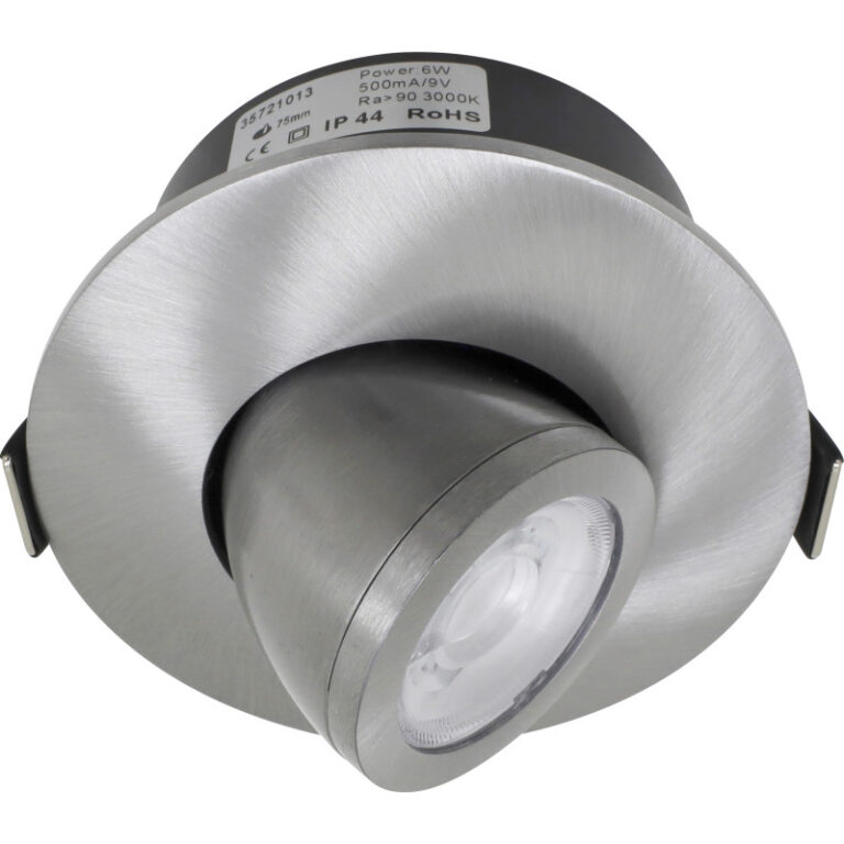 Nordtronic Low Profile Flexible indbygningsspot, driver & kip, Ø7,5 cm, børstet alu, 3000K
