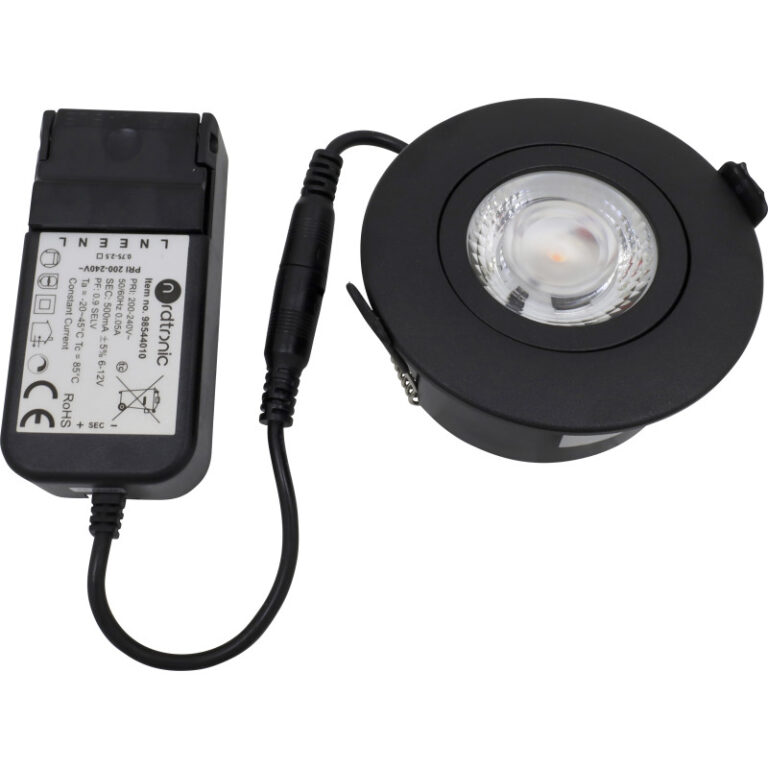 Nordtronic Low Profile Flexible udendørs indbygningsspot, driver, Ø7,5 cm, sort, 3000K